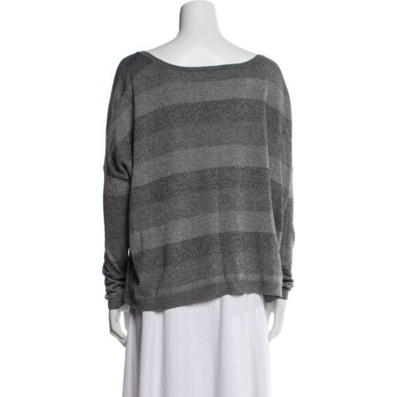 Theory WOOL Blend Women's Pullover Sweater MEDIUM Gray Striped APRILY C LUSTROUS - Picture 2 of 10